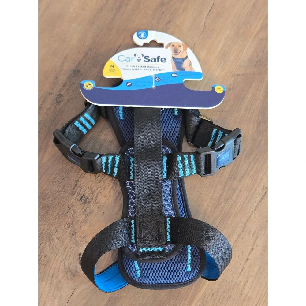 CarSafe Crash Tested Dog Harness Medium Blue Black Reflective Padded Breathable